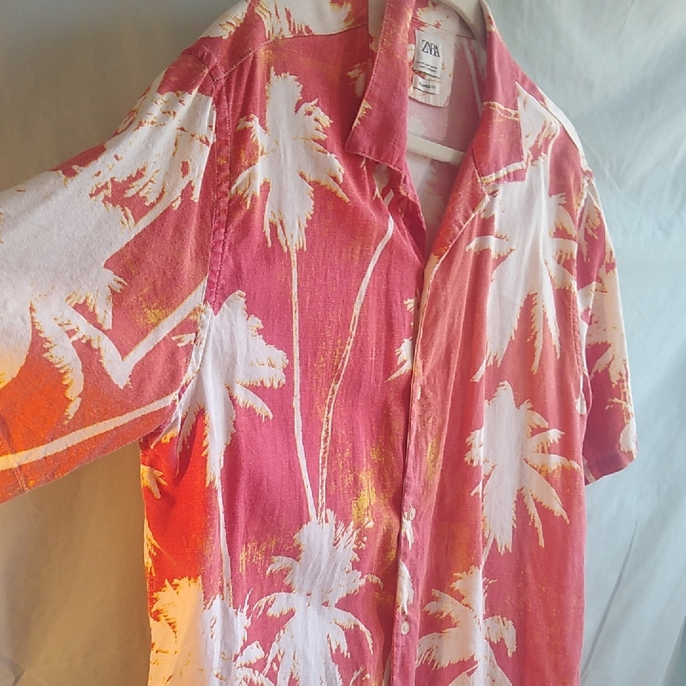 Zara Men M linen blend Hawaiian-Tropical print - Picture 6 of 9